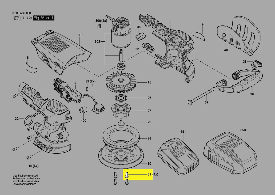 Vis plateau ponçage PEX 400 AE, PEX 300 AE, AdvancedOrbit 18